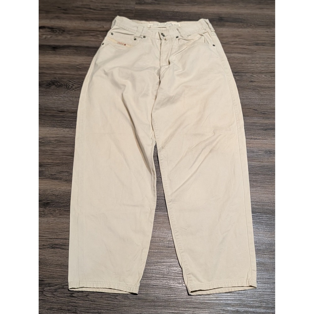 Diesel Saddle Khaki/ Cream Off White Relaxed Tapered Baggy Pants Mens 32x28